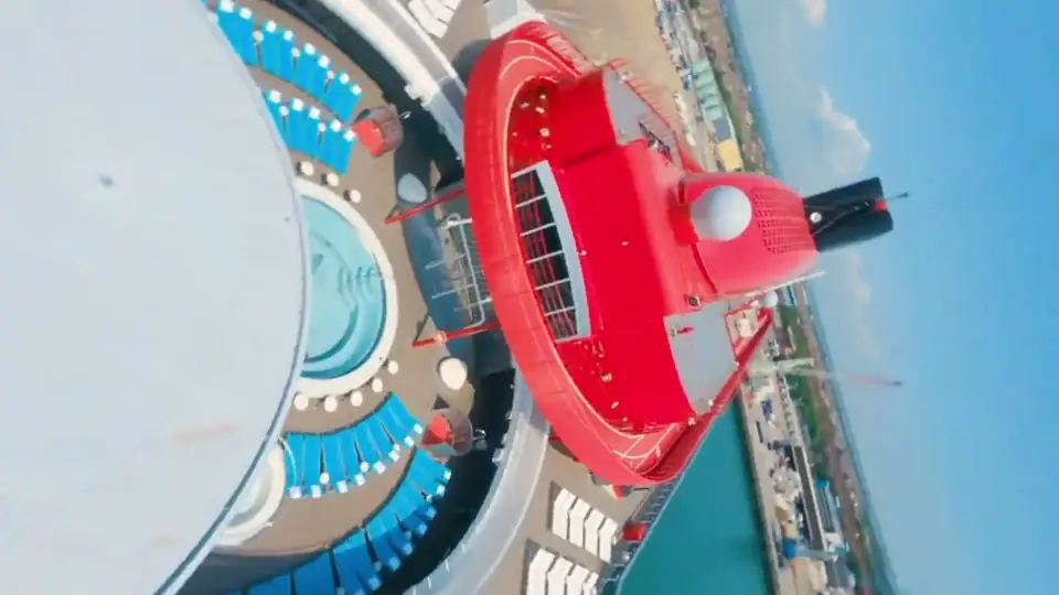 Aerial view of a Virgin Voyages ship deck