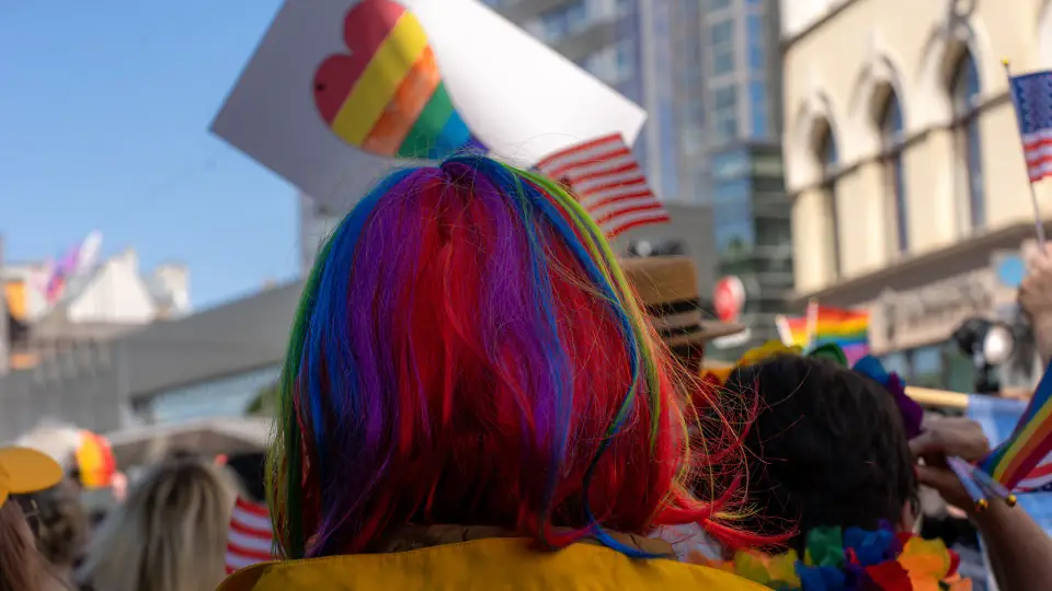 A Pride parade crowd