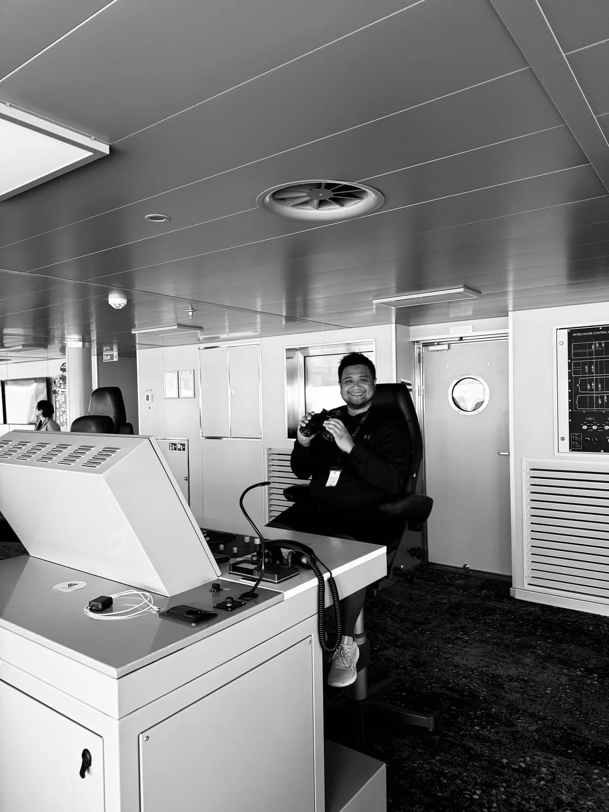 Luxury adults-only cruise ship bridge — solo sailing voyage at sea