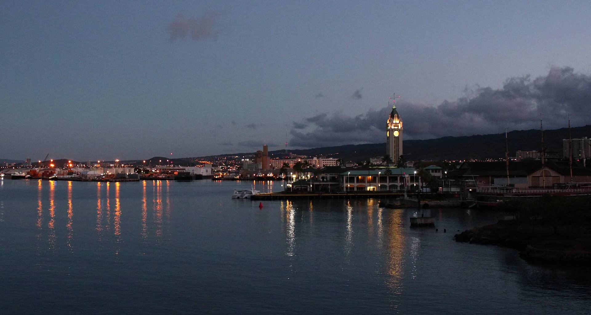 Honolulu Harbor and the Aloha Tower at dawn