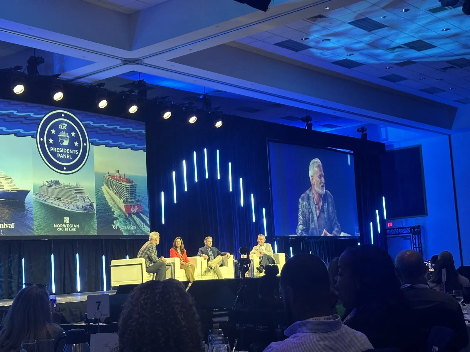CLIA Presidents Panel featuring Carnival, Norwegian Cruise Line, and Virgin Voyages leadership at Cruise360 2026